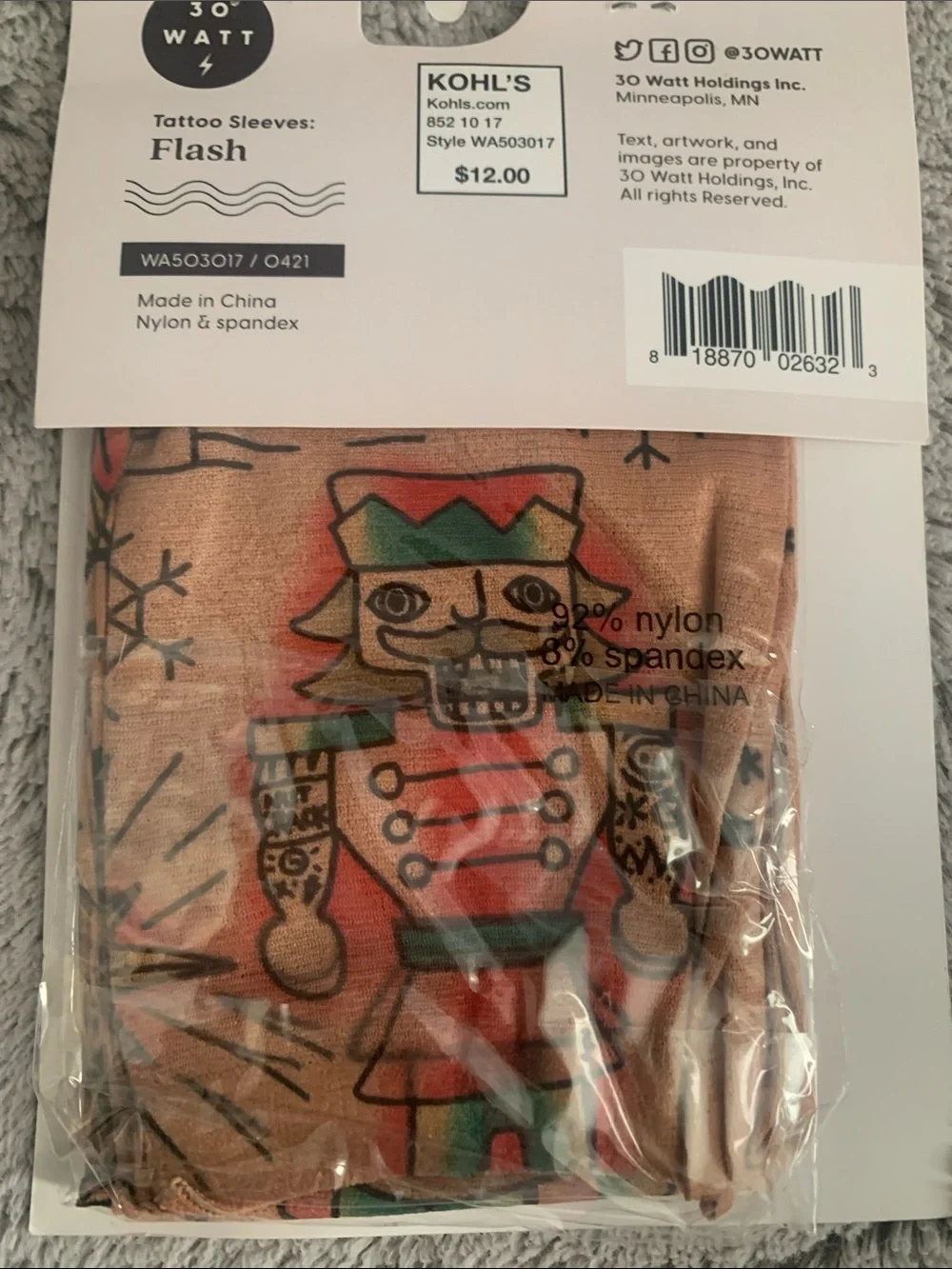 🆕 - BY 30/ WATT  Holiday Tattoo Sleeves in Beige with Multicolor Print